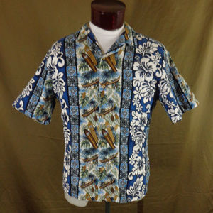 Vintage RJC Blue Surfer Print Hawaiian Shirt  L